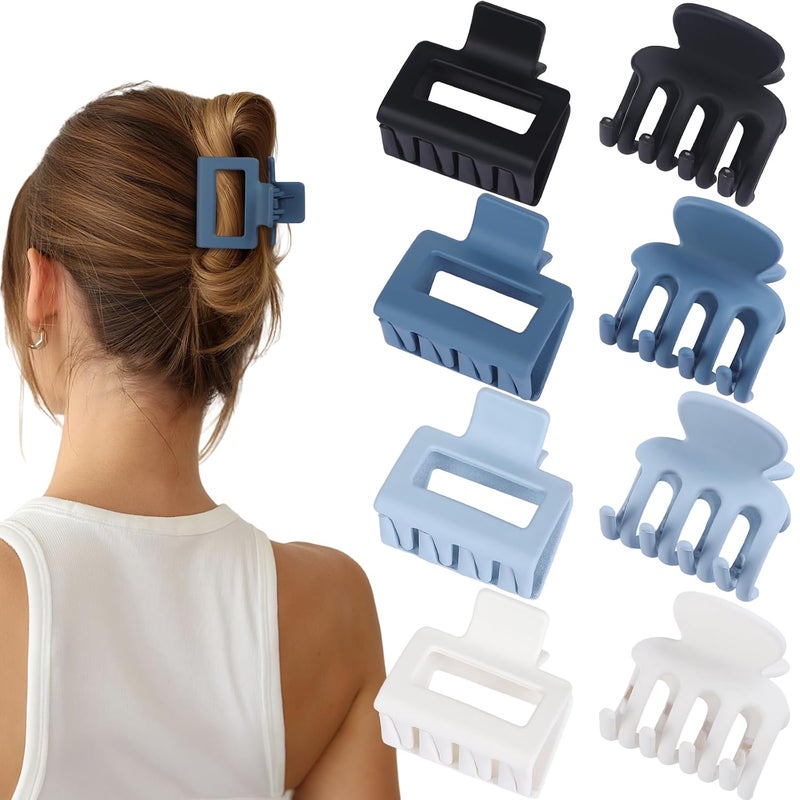 USDNICE Medium Hair Clips Combination 2 Styles Small Claw Clips for Thin Hair 8 Pcs Matte Non-slip Rectangle Jaw Clips Square Hair Accessories for Women and Girls (Blue) - Image 2